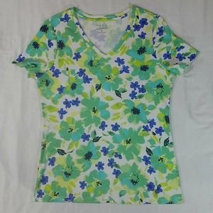 Studio Works Floral V-Neck Cotton Tee S